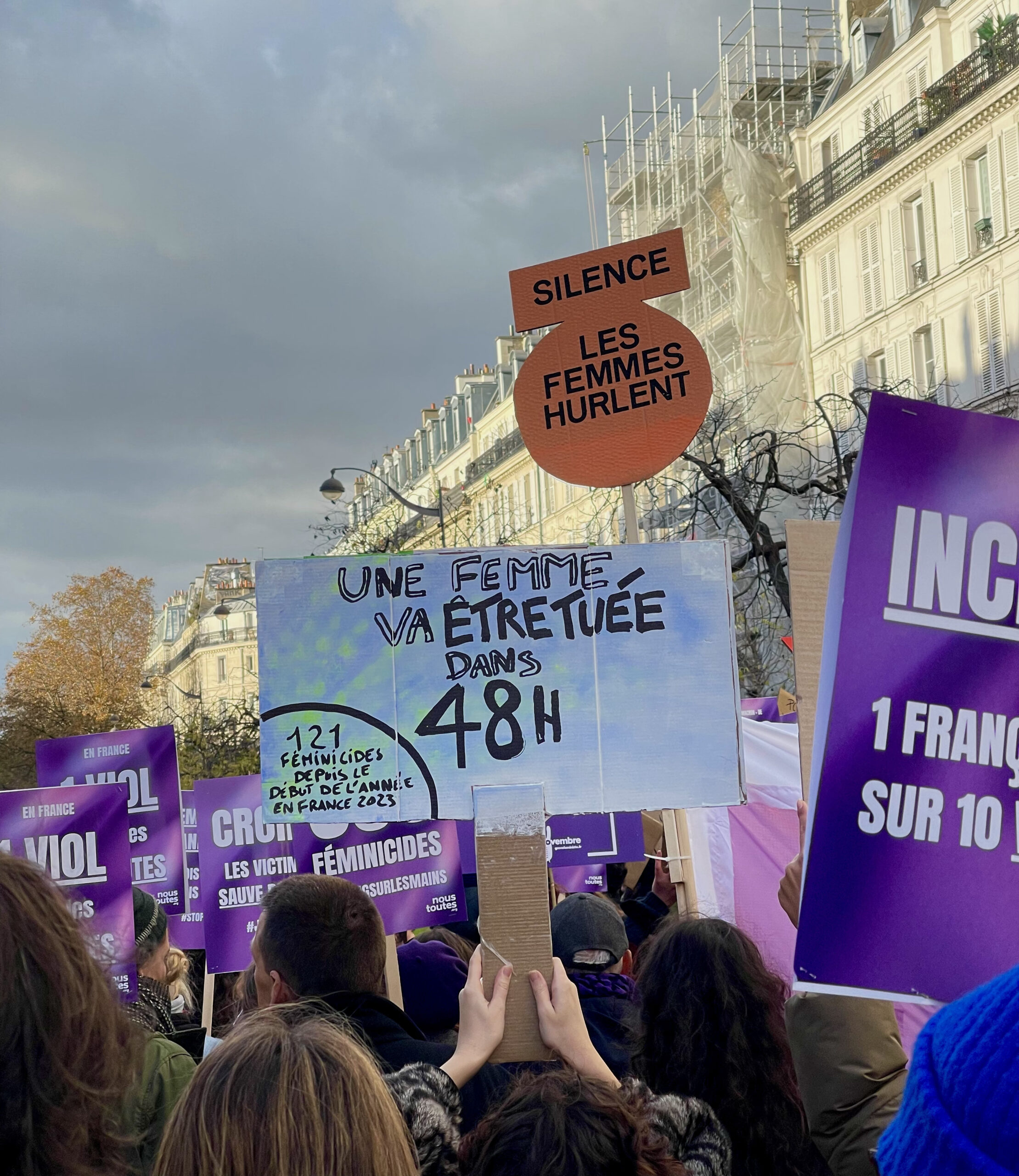 Pancarte à la manifestation féministe contre les violences sexistes et sexuelles faites aux femmes, le 25 novembre 2023, à Paris © Lisandre Attyé.